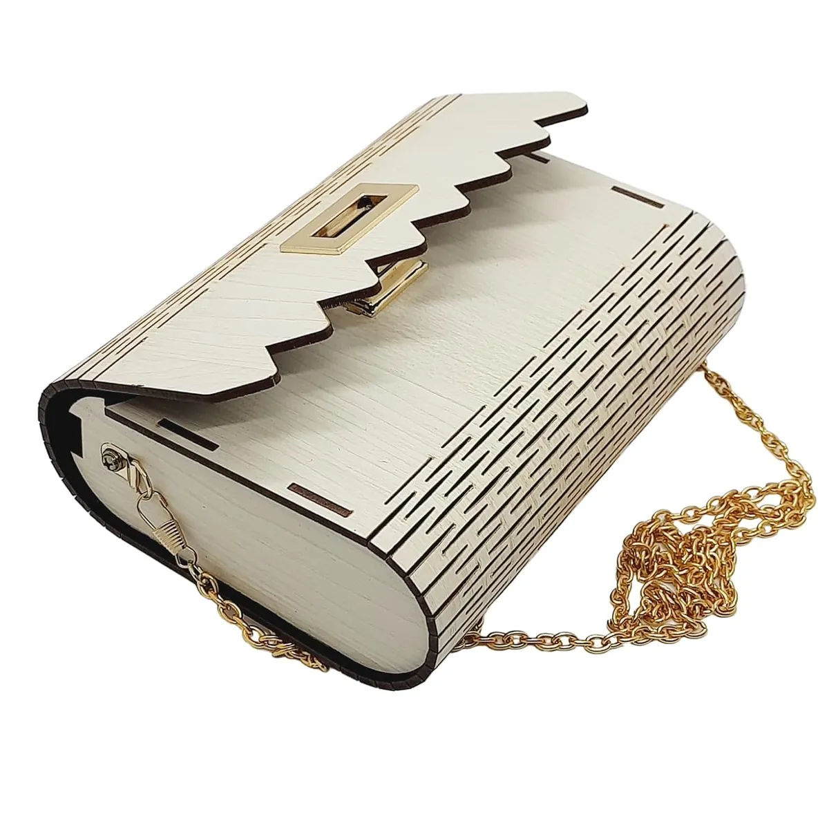 Meera Brown Wooden Slim Rectangular Clutch Bag
